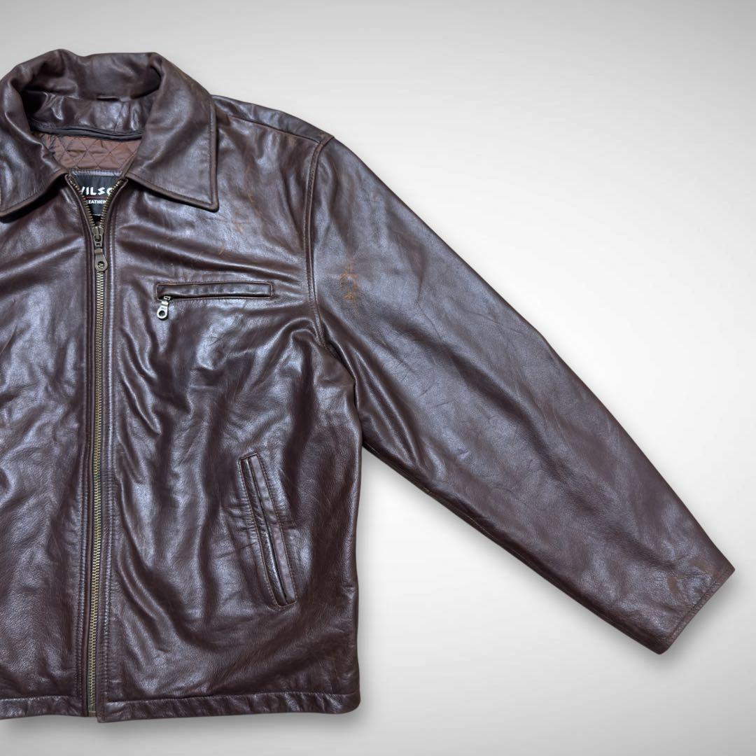 シングルライダースレザージャケット ドリズラージャケットチョコレートブラウン短丈