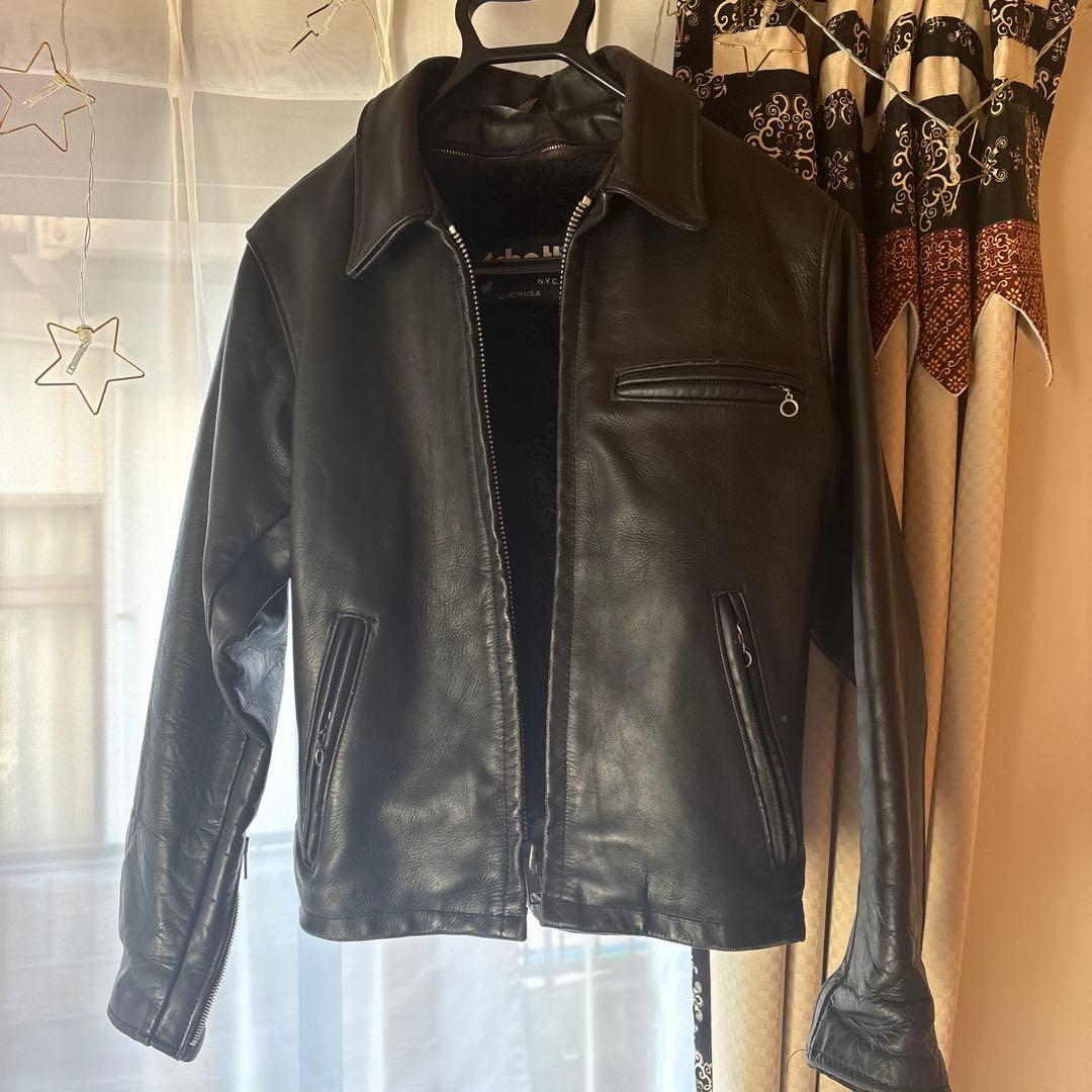 Schott ブラック レザーライダースジャケット 34