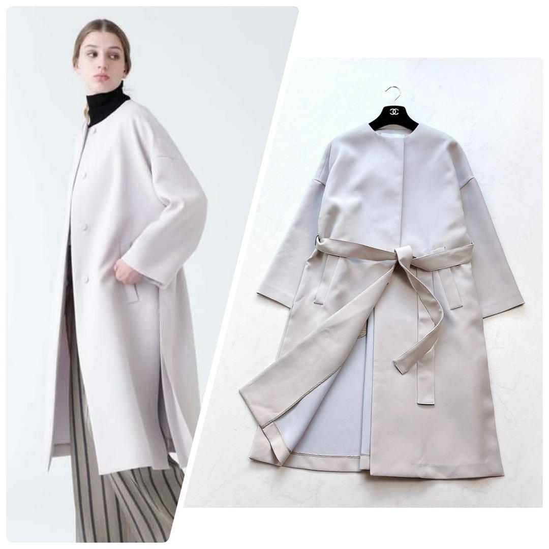 【ADORE】定価7万　2TONEボンディングノーカラーコート　ライトコート　春