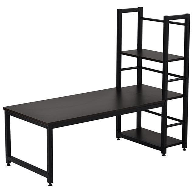 【ダークブラウン】H型PCデスク ロータイプ一体型ラック付きデスクワークデス木製