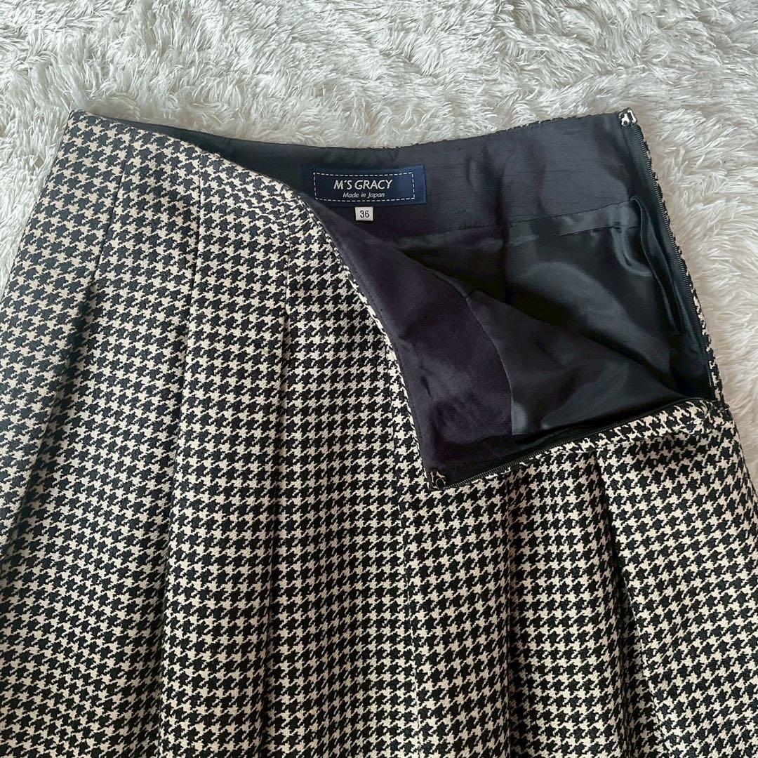 【美品】エムズグレイシー カメリア＆千鳥格子柄スカート ウールライク23年モデル