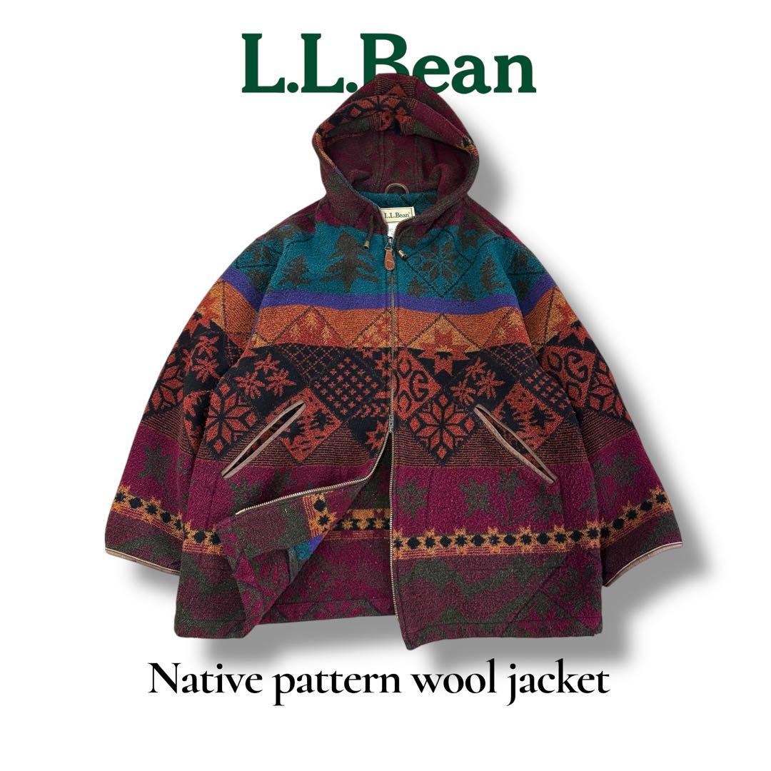 【名作】90s L.L.Bean ネイティブ柄 ウールジャケット フード付 L