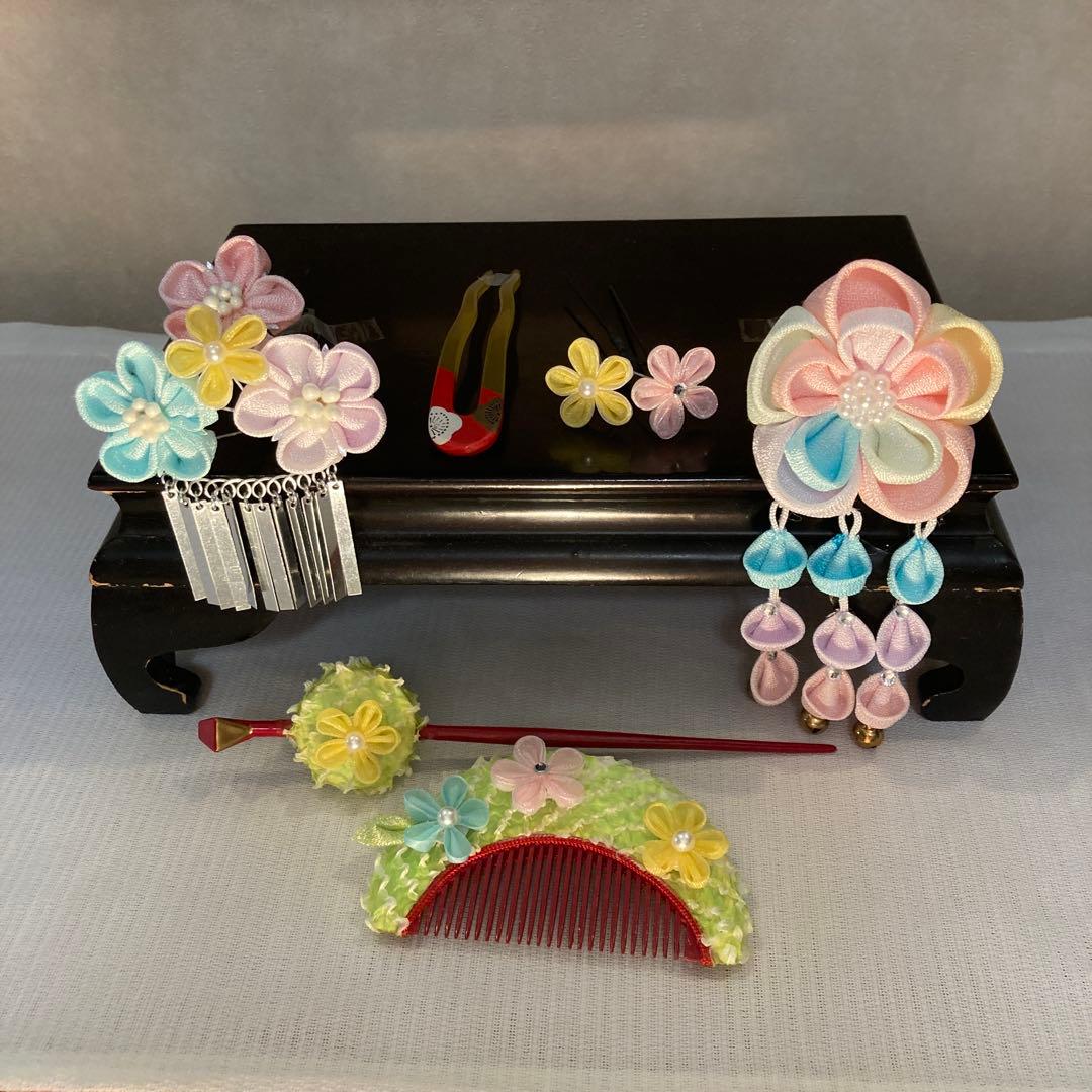 専用　七五三　小さめさん対応　夢色花櫛揃え　花簪　ビラ簪　Uピン簪　後挿し