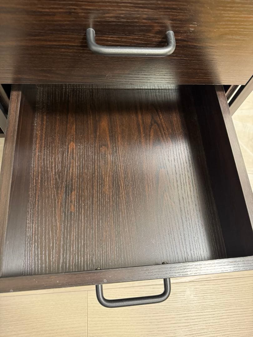 シェルフ付きワードローブ　棚・引き出し付き　ダークブラウン