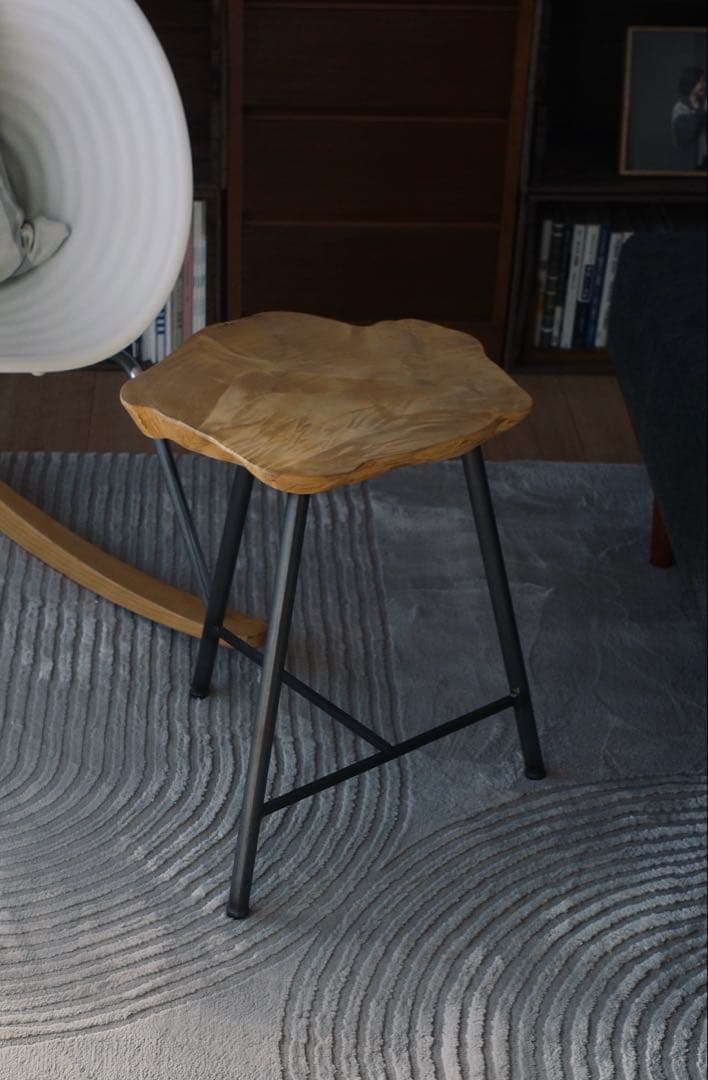 64 アイアン スツール 木製 腰掛け サイドテーブル 和モダン 花台 飾り台