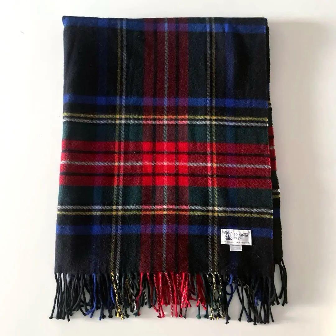 【極美品】ジョンストンズ カシミヤ100 大判ストール ブラックスチュアート