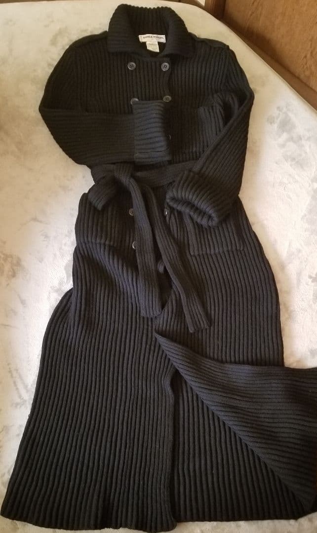 SONIA RYKIEL ニットリブ編み ロングコート 40