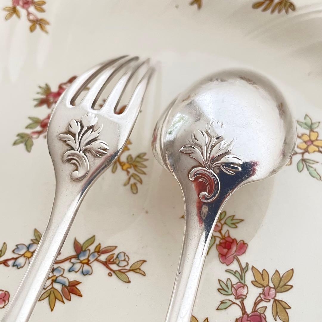 フランスアンティーク クリストフル テーブルフォーク&スプーン セット