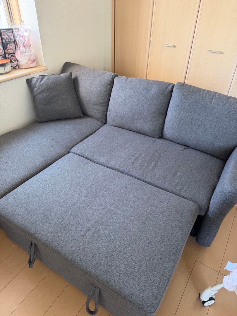 グレー L字型ソファ 収納付き