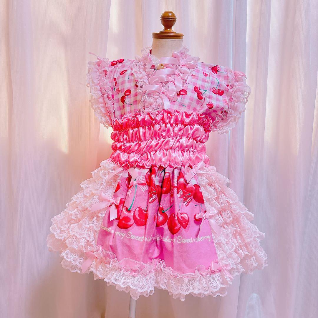 通常出品♡130cm♡チェリー♡浴衣ドレス♡ハンドメイド