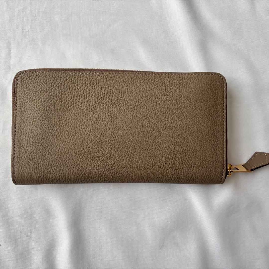 未使用 オオバセイホウ ポケットブック 牛革 長財布 ラウンドウォレット トープ