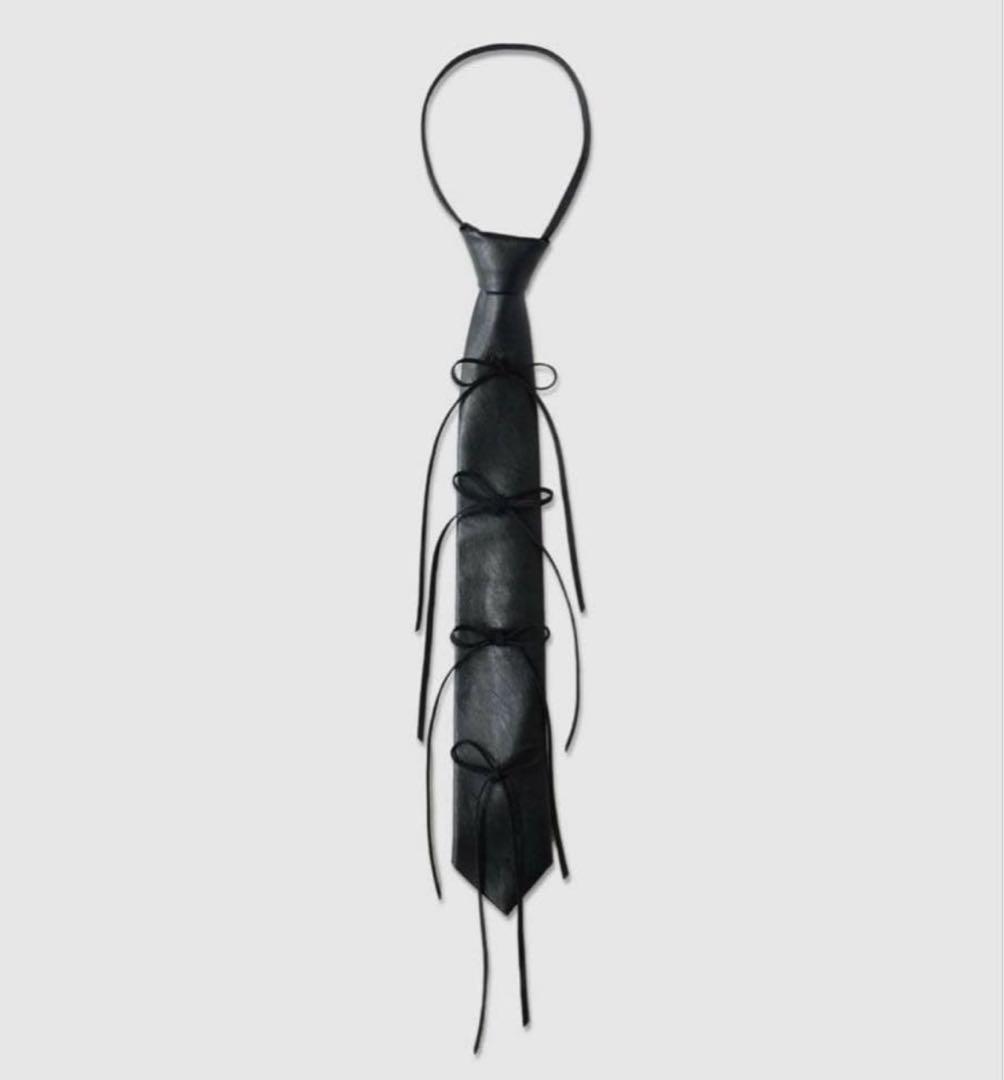 小物 Leather ribbon rope tie (black) roneparc