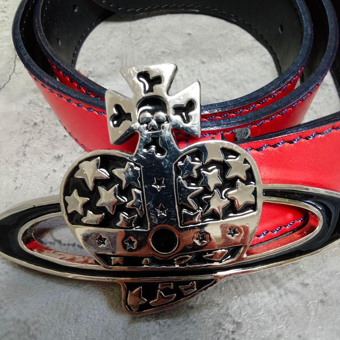 S*y様 希少✨ヴィヴィアンウエストウッド ベルト オーブ スカル レザー レッ