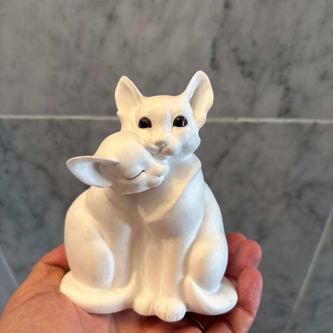 アメリカ70年代　生きているように美しい瞳で寄り添う姿にキュンとする猫の陶器