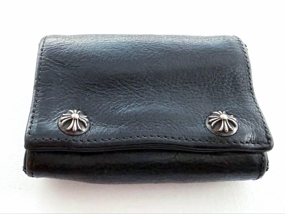 【正規品】クロムハーツ 3フォールド ウォレット クロスボタン　ブラック