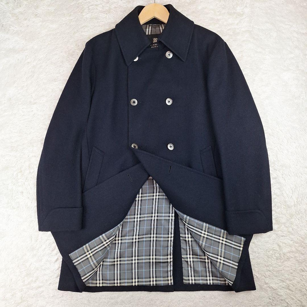 BURBERRYブラックレーベル　ダブルステンカラーコート　ウール　銀釦　黒　L