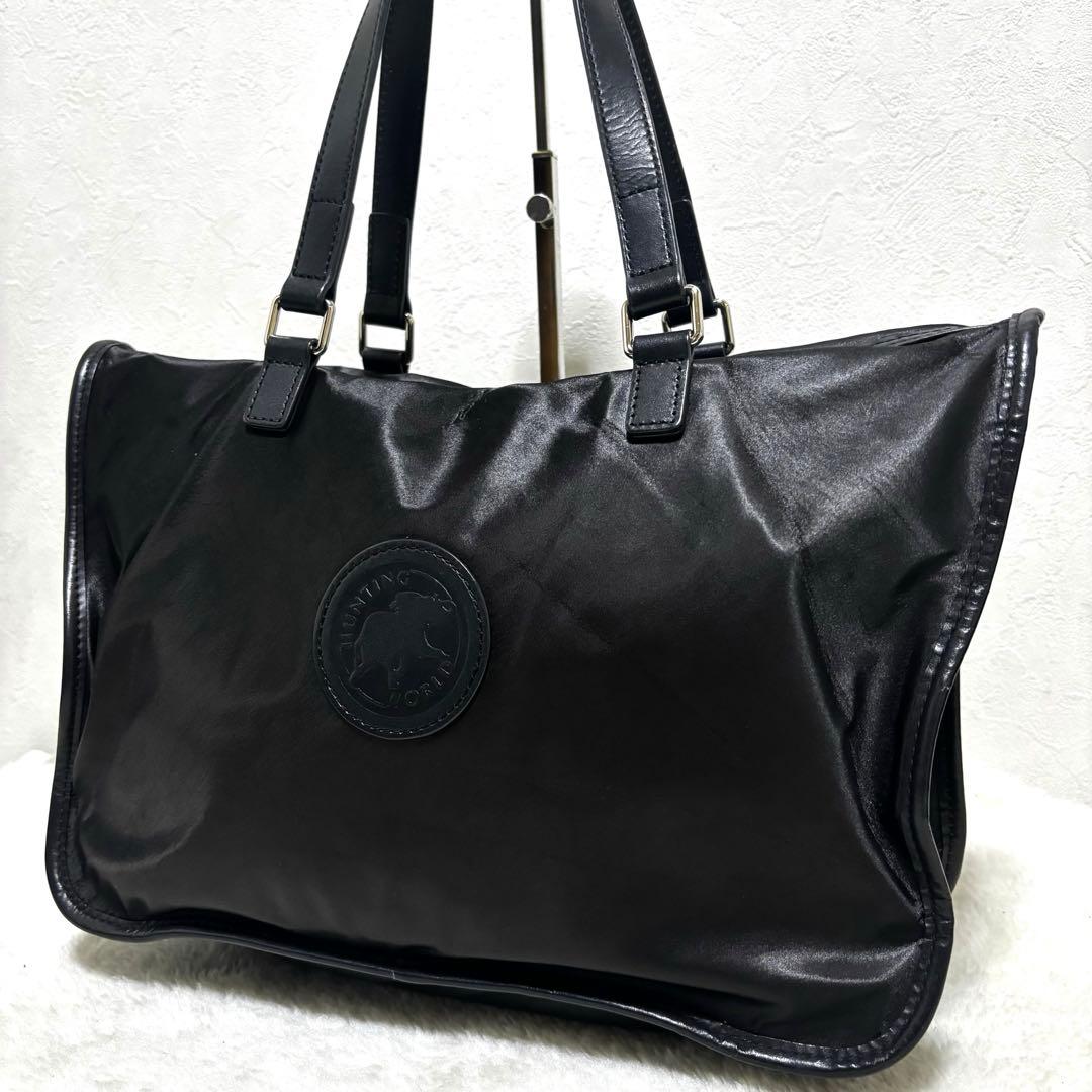 ハンティングワールド バチュークロス レザー 肩掛け トートバッグ ブラック 黒