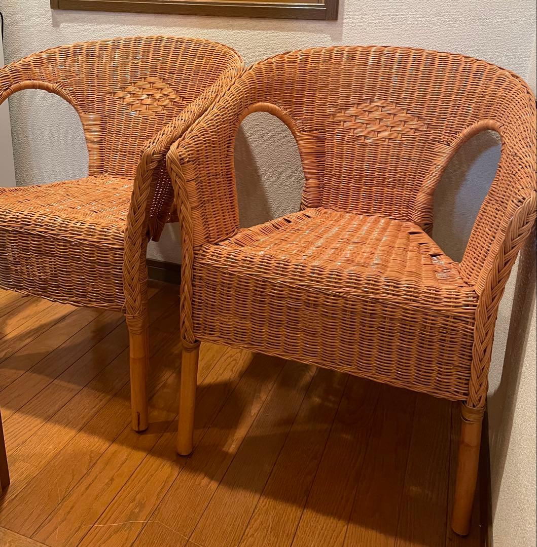 ラタンチェア　アームチェア　2脚セット