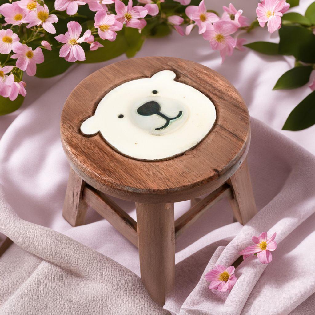 キッズ かわいい シロクマ ラウンドスツール 木製 北欧 椅子