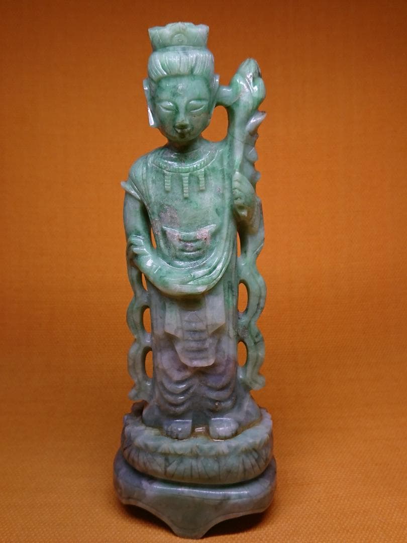 仏教美術　翡翠　観音　天然石　骨董　置物　インテリア　工芸品　美術品　A2818