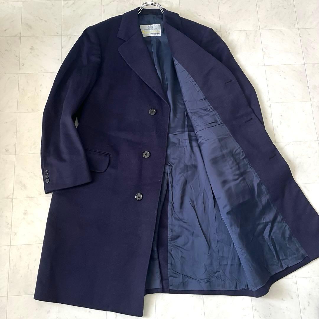 アクアスキュータム カシミヤ100% チェスターコート ネイビー メンズXL相当