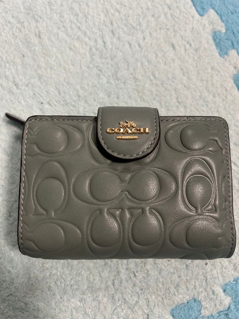 COACH 二つ折り財布 収納袋付き グレーグリーン
