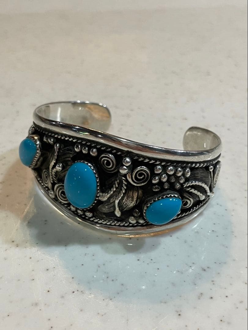ターコイズブルー バングル シルバー925 インディアンジュエリー ナバホ風