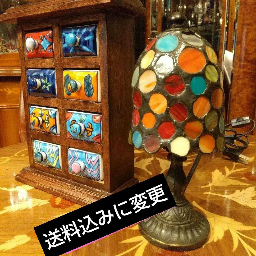 ハンドメイド 引き出し 小物入れランプ ステンドグラスミニランプ