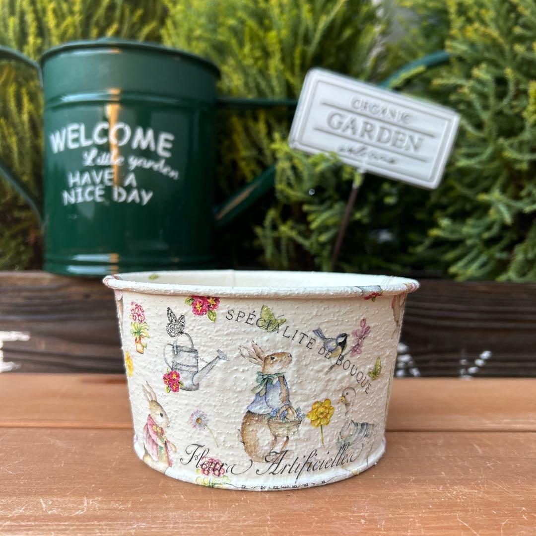 ミラちゃんさまご購入品　オーバルプランター Ｍサイズ　 水色リボンのうさぎさん