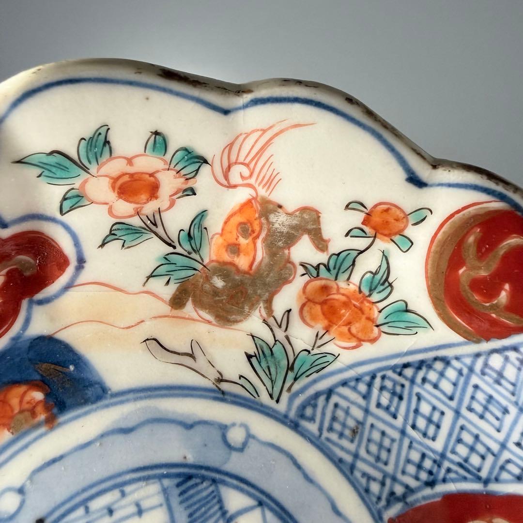 古伊万里　色絵祥瑞金獅子文様小皿　冨貴長春　裏唐草文　18客　共箱　古陶を楽しむ