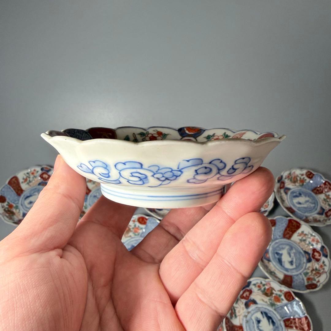 古伊万里　色絵祥瑞金獅子文様小皿　冨貴長春　裏唐草文　18客　共箱　古陶を楽しむ