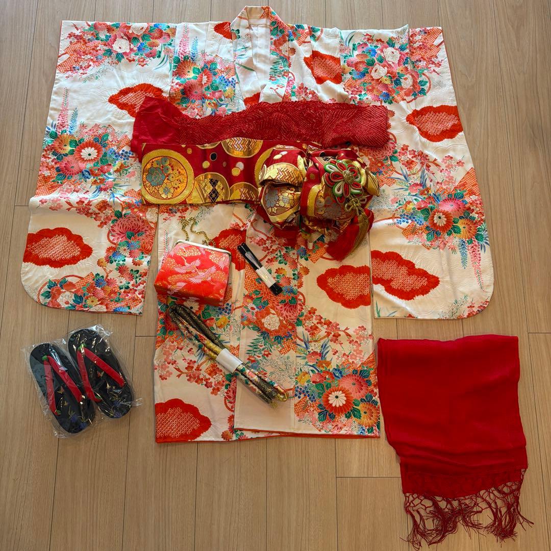 セール★ 七五三【5歳～7歳用】正絹ちりめん振袖セット　草履付き