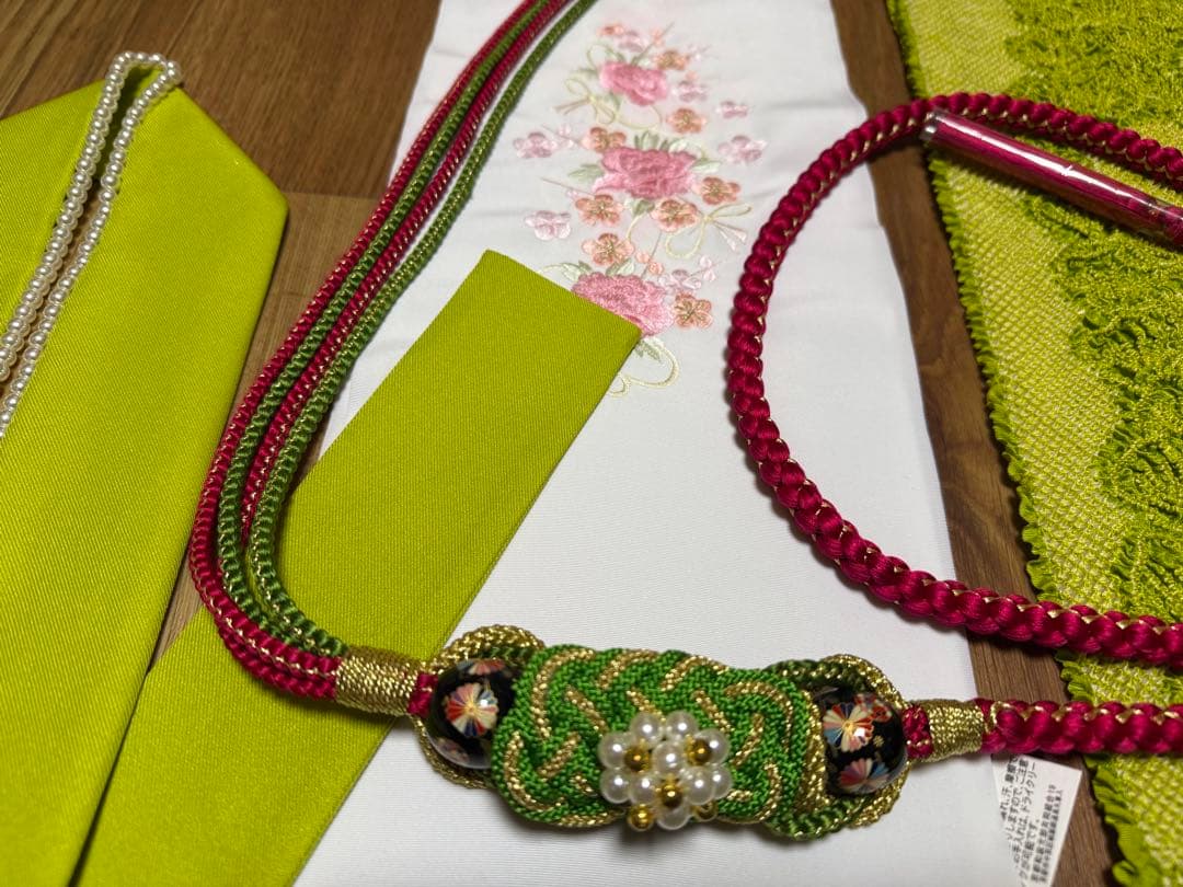 正絹振袖フルセット★金駒刺繍★大輪花紋様★オレンジ色