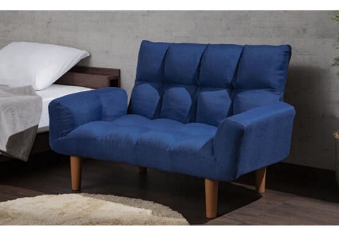 ソファ　リビングソファ　2人掛け　ローソファ　リクライニング　デニムブルー