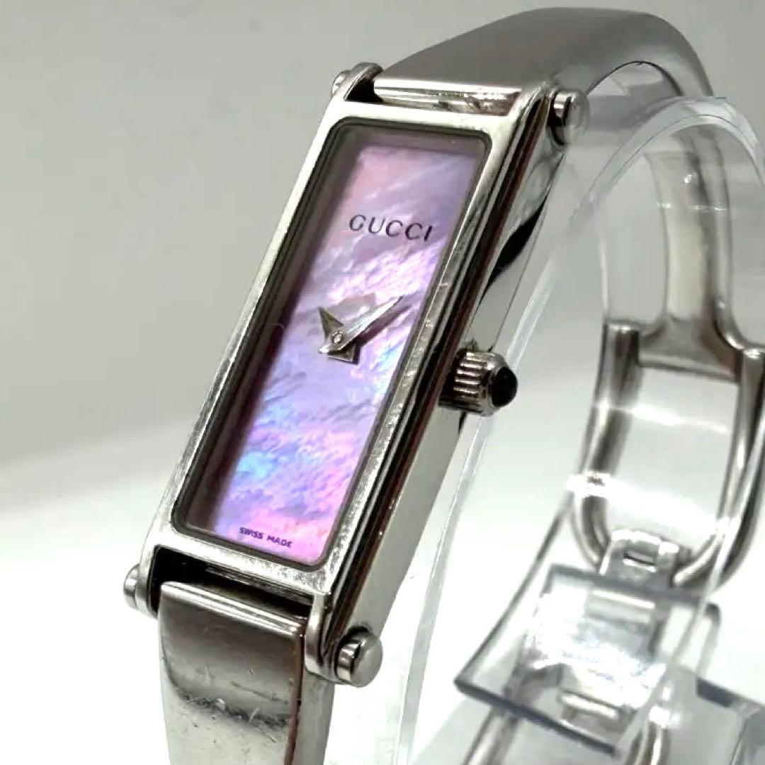 稼働/新品電池✨グッチ 1500L シェル文字盤 バングルウォッチ クォーツ