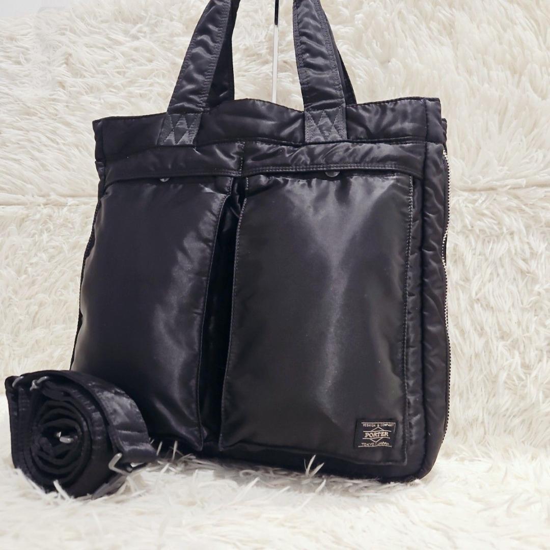 美品 ポーター タンカー 2way トートバ ッグ ナイロン ブラック A4可