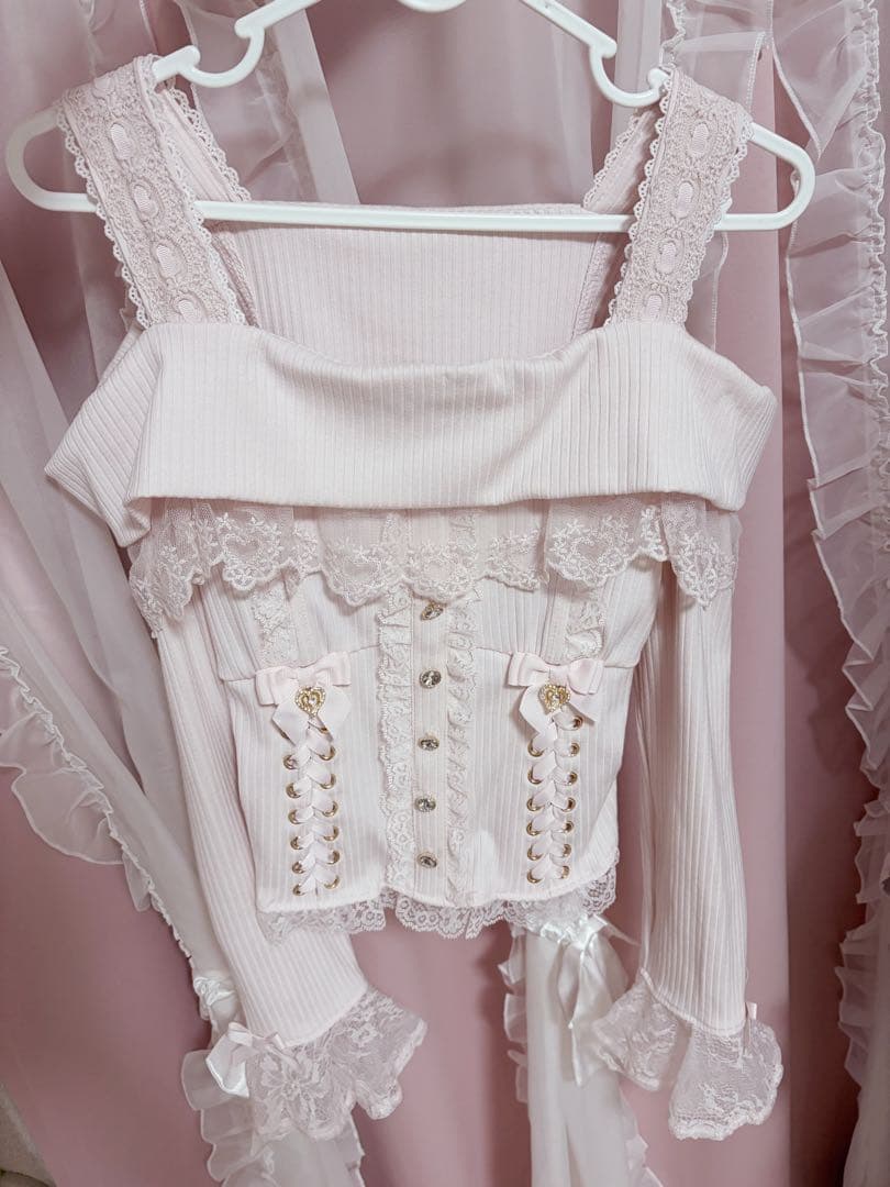 LIZLISA サイドリボンリブカットトップス ピンク