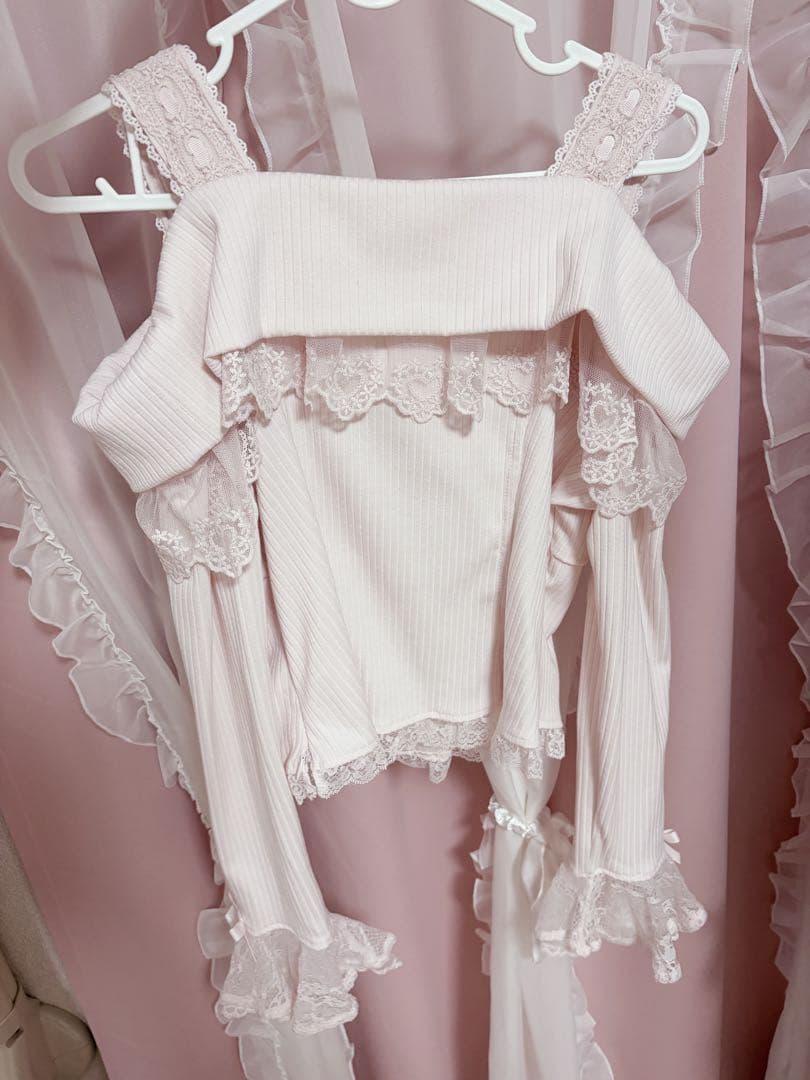 LIZLISA サイドリボンリブカットトップス ピンク