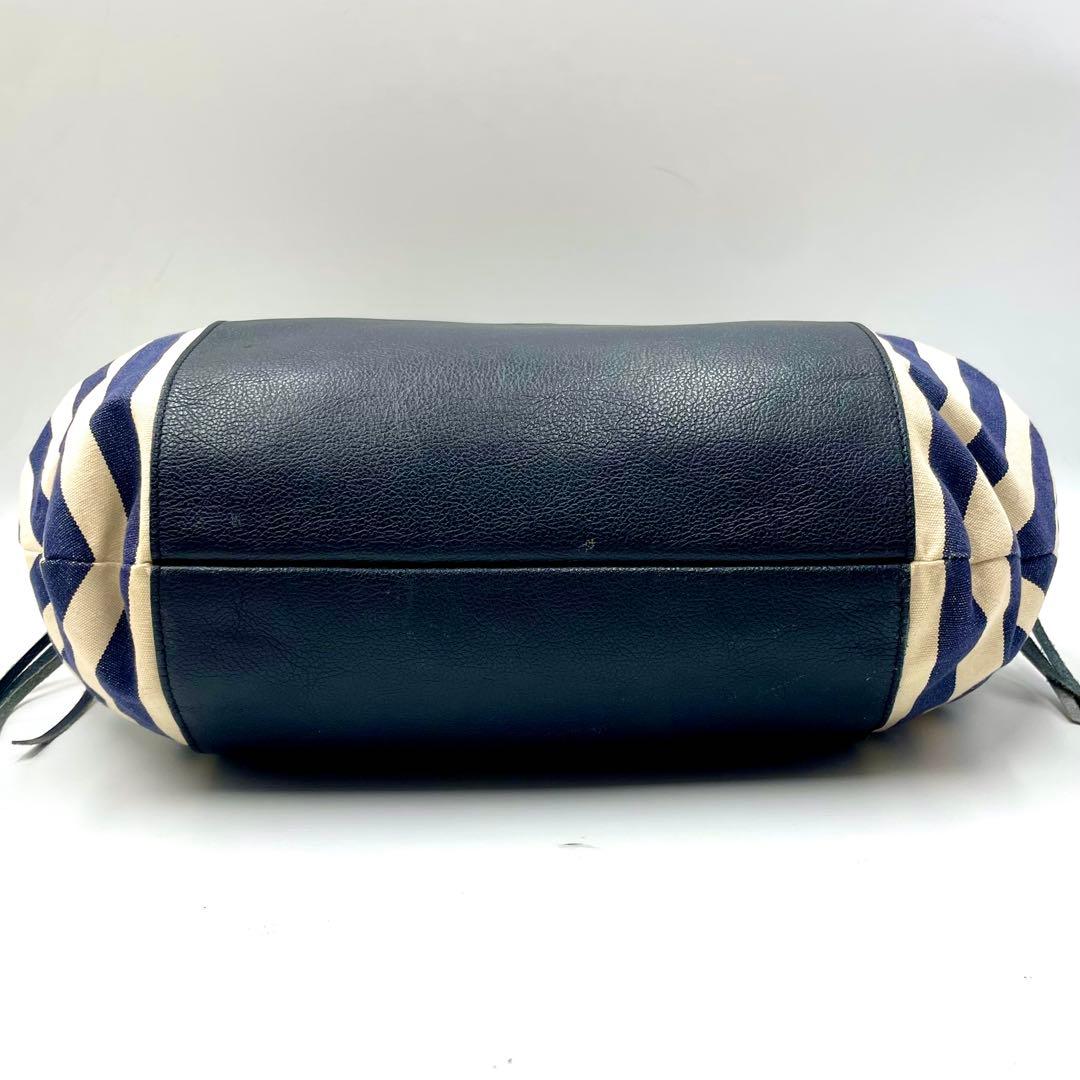 【極美品・希少】イルビゾンテ トートバッグ 巾着 レザー キャンバス ネイビー