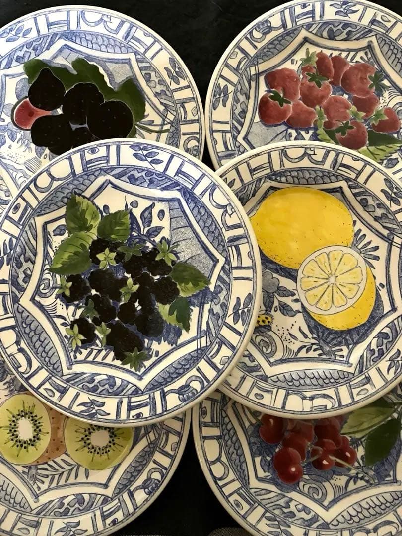 Gien ジアン　オワゾブルー　フルーツ　プレート22cm 6枚セット