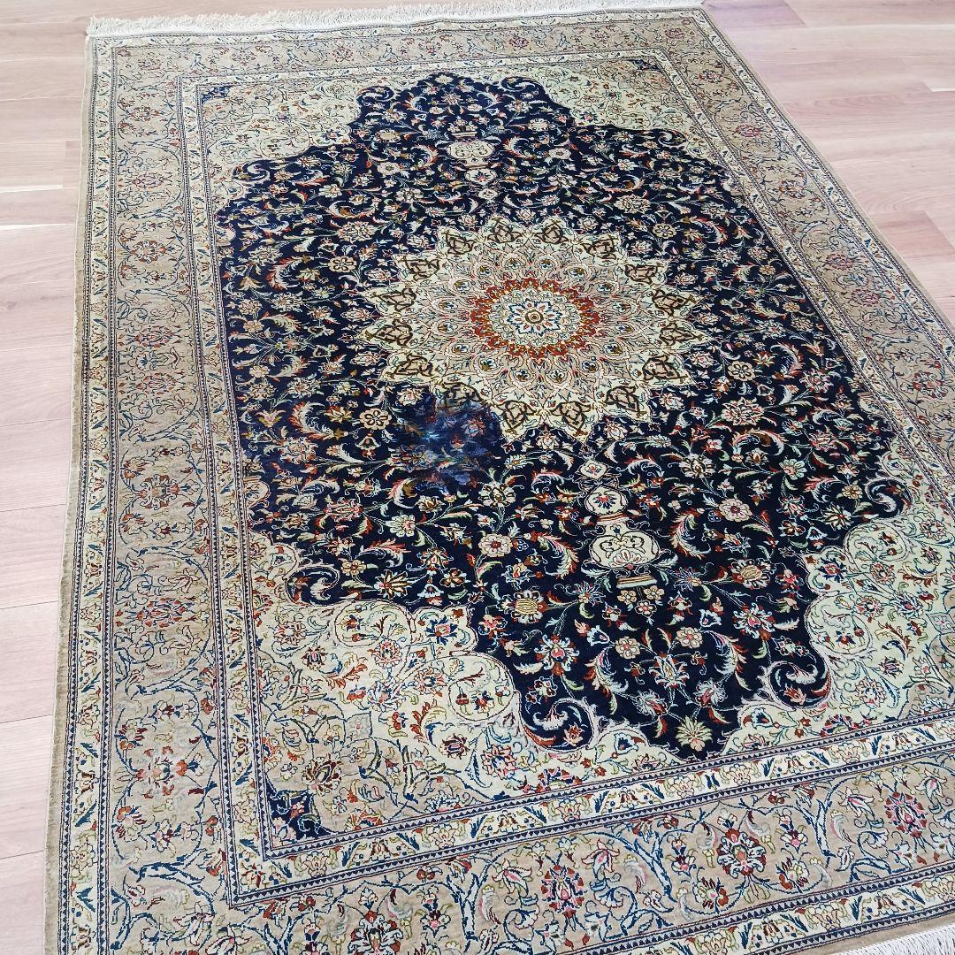 Y3254 高級ペルシャ絨毯 カシャーン シルク100% 工房サイン 手織り