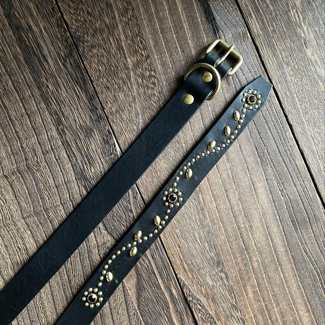 スタッズナローロングベルト　24㎜　 真鍮　フラワー　HTC CALEE