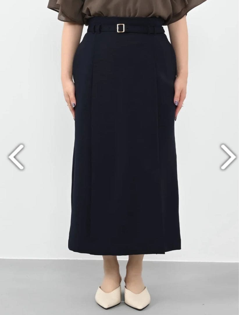 【COHINA】ベルト付きストレッチIラインスカート-regular