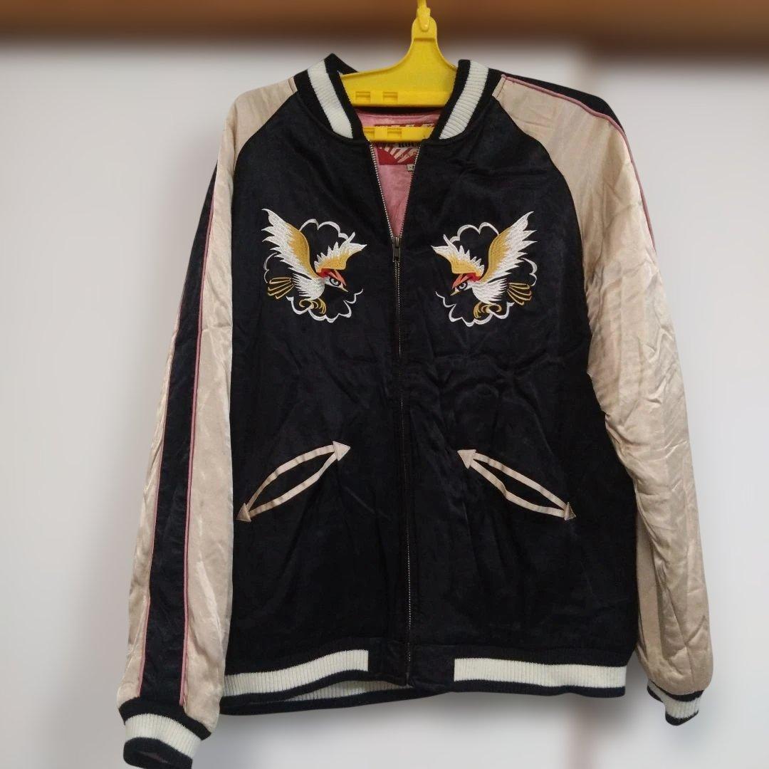 人気HOUSTON スカジャン 鷹と日本地図　 Lサイズ レーヨン