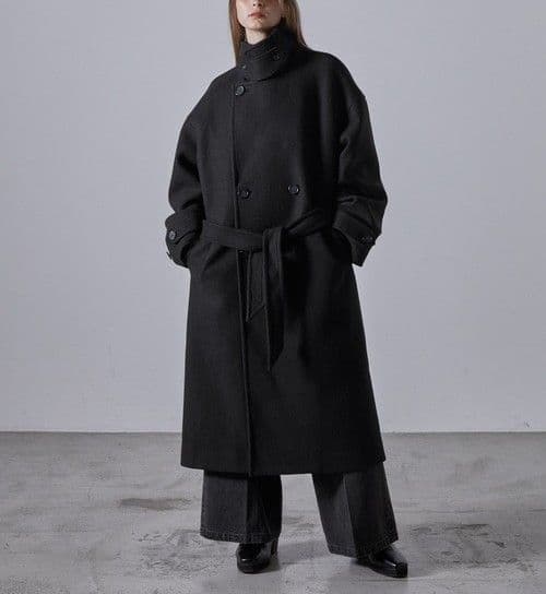 CLEL テックメルトンルーズ ダブルチェスターコート ブラック L