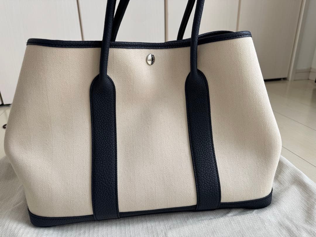 【美品】HERMES エルメス　PMトートバッグ　キャンバス　ネイビー