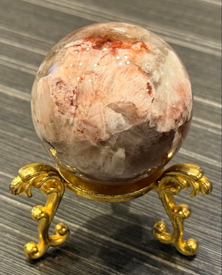 希少♡ 美しい ファイヤークォーツ共生 ムーンストーン スフィア 丸玉 天然石