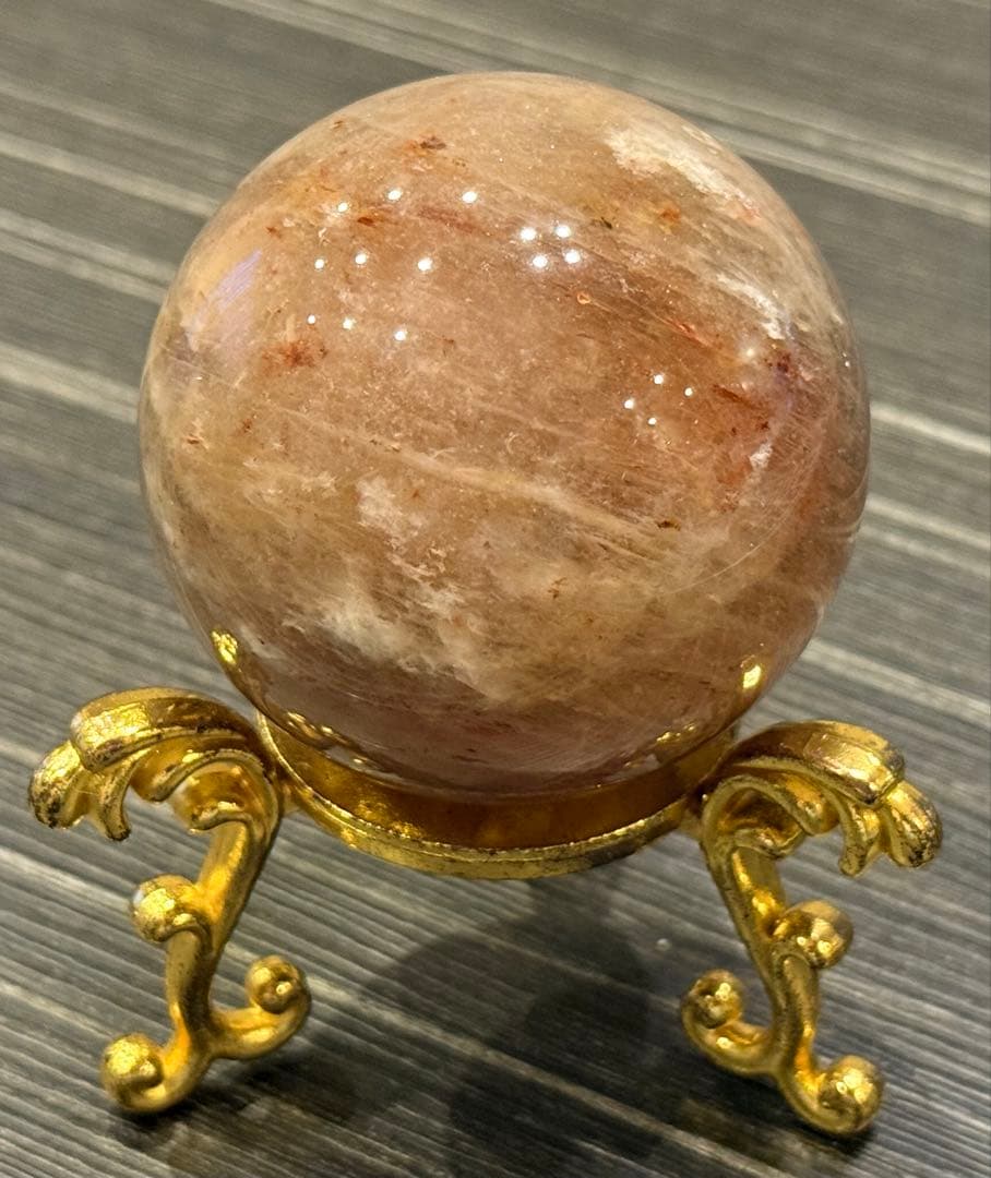 希少♡ 美しい ファイヤークォーツ共生 ムーンストーン スフィア 丸玉 天然石