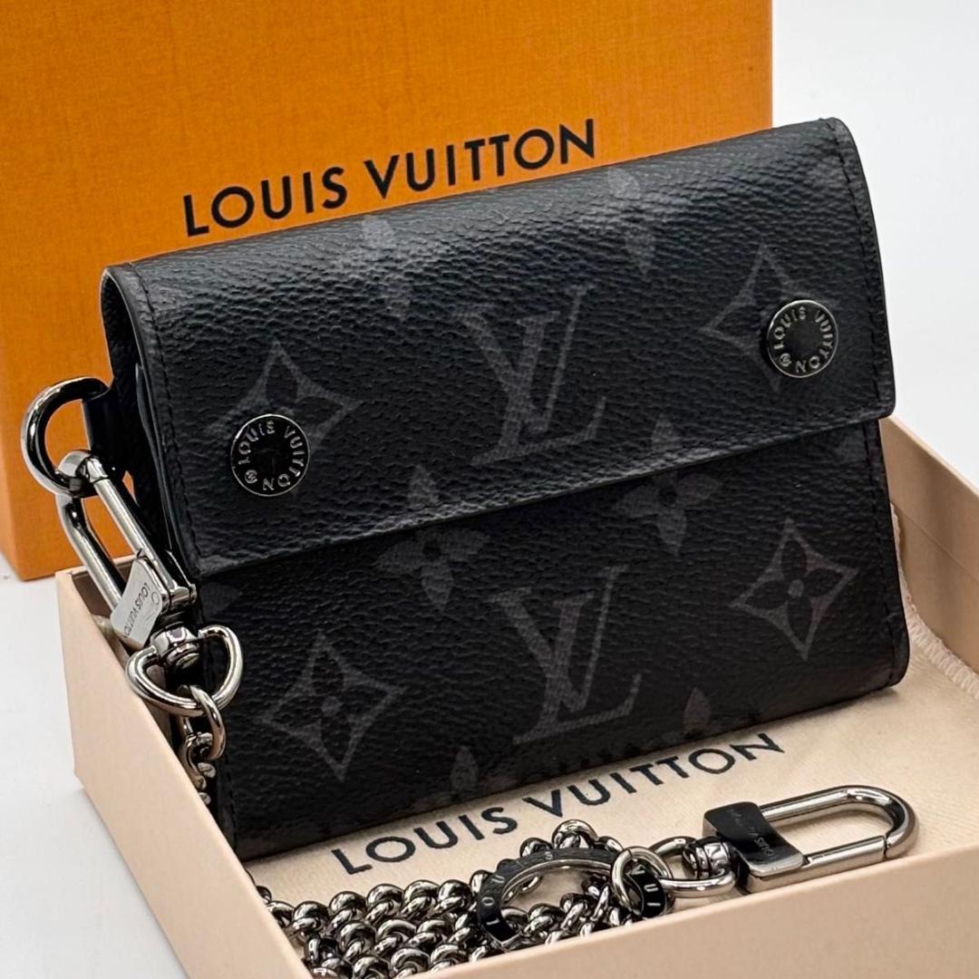 未使用級 ルイヴィトン モノグラム エクリプス チェーン コンパクト ウォレット