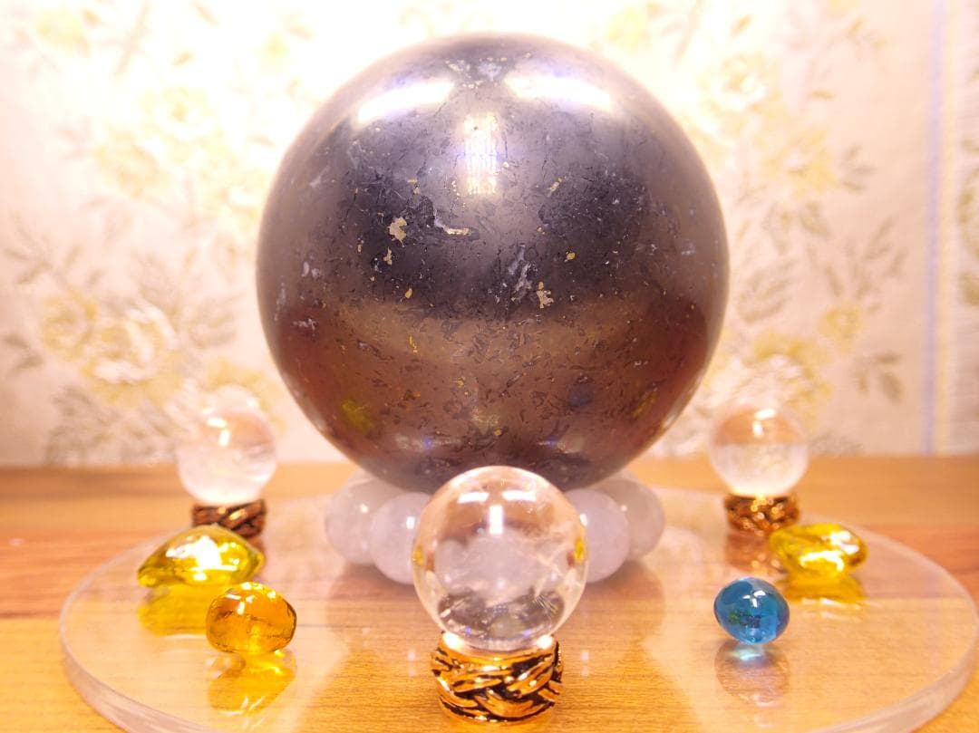 聖なる祭壇♊シュンガイト◆水晶❄丸玉♎アンダラクリスタル♋銅＆アクリル台座✨